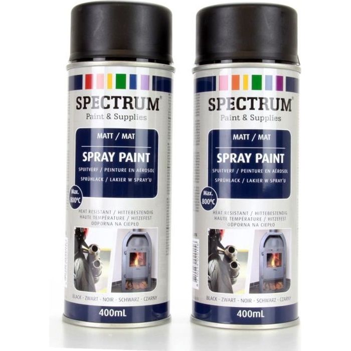 Lot de 2 Peinture en Aérosol NOIR MAT Haute Température 800°c Max 400ml