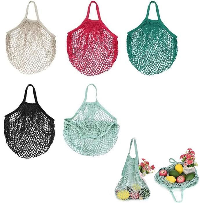 Filet De Course Fruits 5 Pièce Filet a Courses Sac Coton Maille,Courses Réutilisables en ...