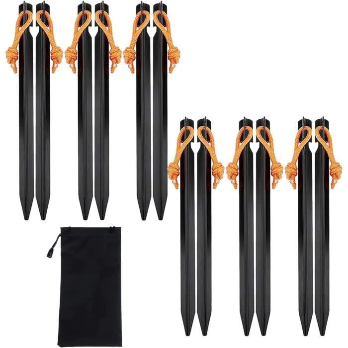 Lot De 12 Sardines De Tente En Aluminium 18 Cm – Piquets En Y Ultra-légers, Avec Corde Réfléchissante, étui De Rangement – Pour Bâche, Tente, Camping