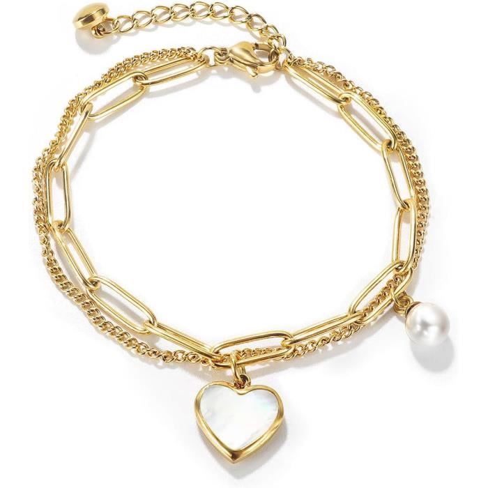 Bracelet Cœur Acier Inoxydable 316L – Plaqué Or, Chaîne Femme, Neuf Avec étiquette
