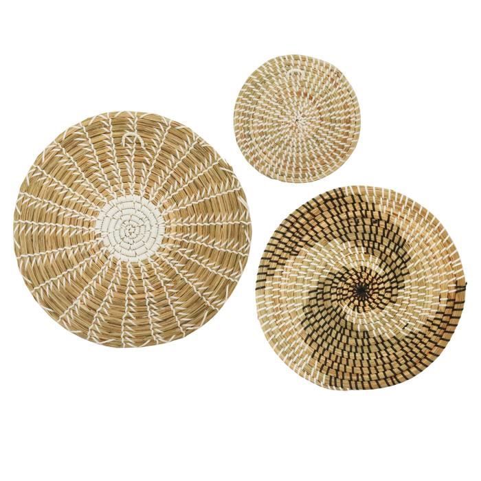 Lot De 7 Paniers Muraux Bohèmes En Jacinthe D'eau Tissée - Tailles Variées - Décoration Salon, Chambre - Couleur Claire