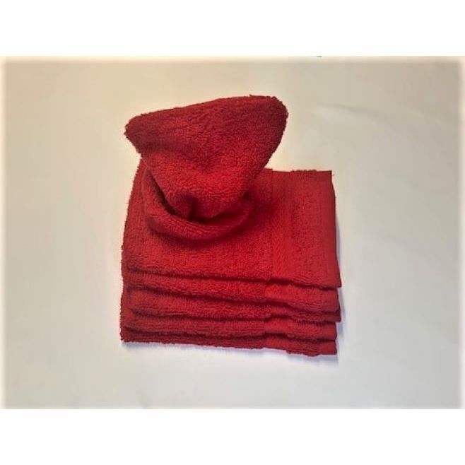 Lot de 6gants detoilette21x15cm-500g-m2100%cotonRouge
