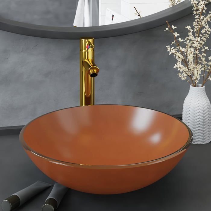 vidaXL Lavabo de bain avec robinet et drain à poussoir Verre trempé 3098456