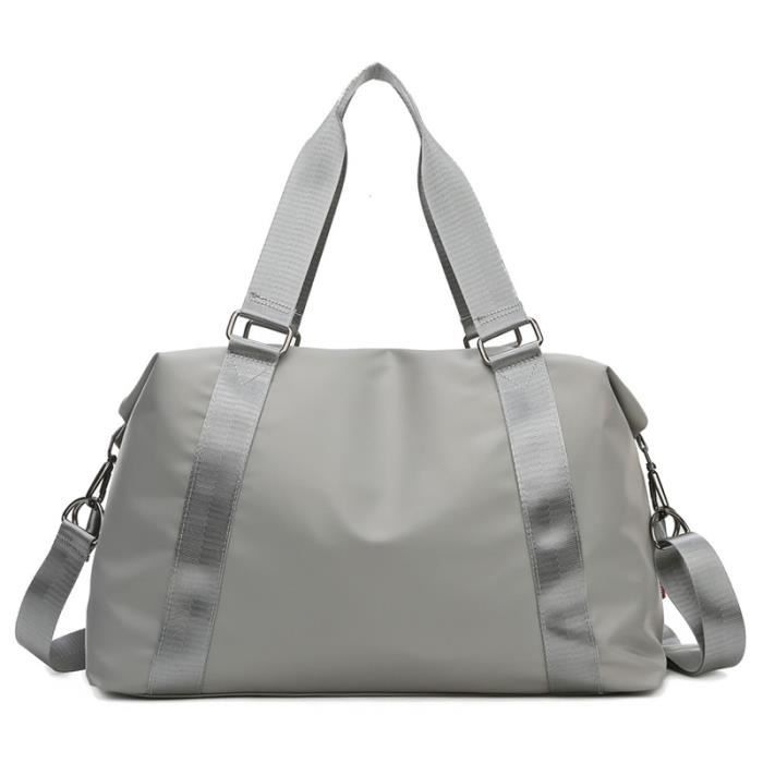 Sac polochon de Voyage Sac de Sport fourre-Tout Sac de Nuit à bandoulière pour Femme avec Pochette pour Chariot à Poche - Gris