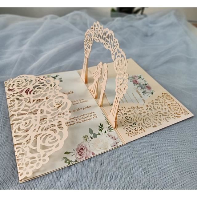50 Cartes Invitation Mariage FLZOPYNE - Découpe Laser Arbre, Bleu, Avec Enveloppes