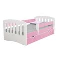 Lit enfant avec barrière de sécurité - PAMMA - 140x80 cm - blanc / rose - avec tiroir de rangement-1