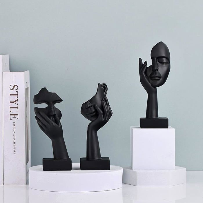 Olirui Lot De 3 Statues Noires Pour Décoration D'intérieur - Visage De