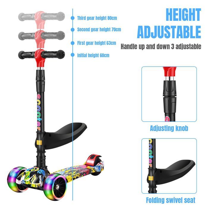 C Trottinette Enfant 3 Roues 3 En 1 Trottinette Roues Lumineuses évolutive Scooter Trottinette