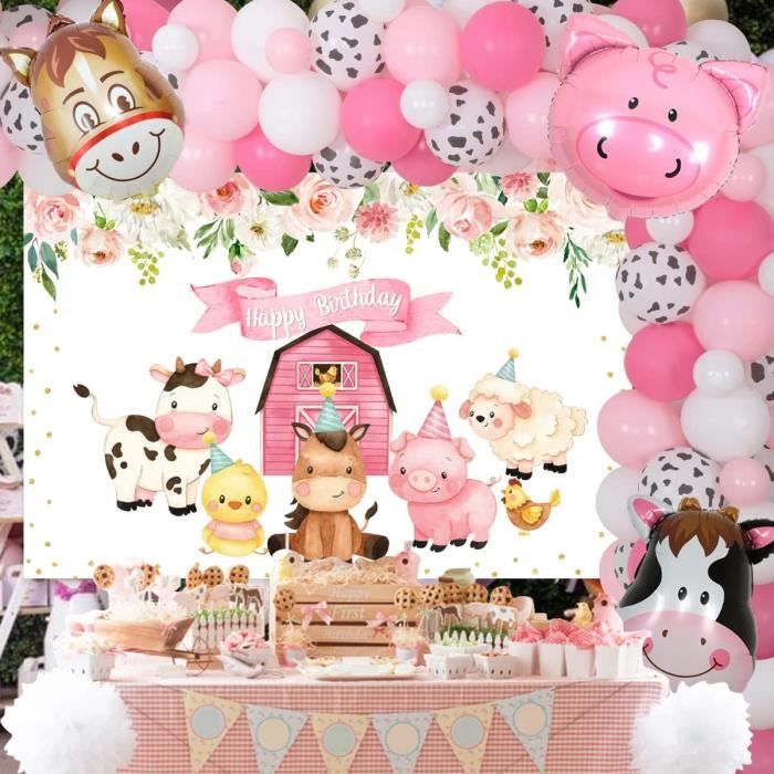 Happy Farm-Toppers de gâteau d'arbre de vache rose, fournitures de joyeux  anniversaire, beaux cadeaux, fête de la journée de l'enfant, fête de bébé