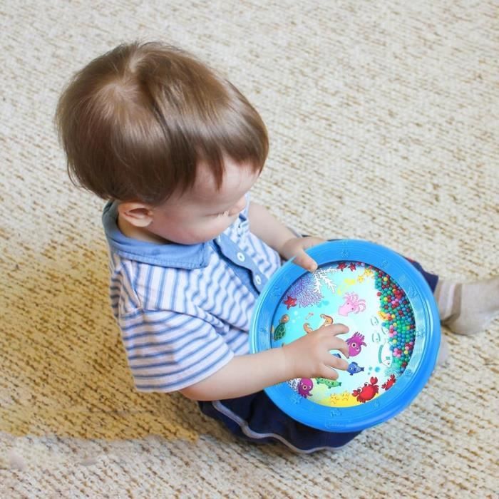 AMONIDA Percussion en Plastique à Motif de Vague éducatif, Tambour Océanique à Perles Ondulées pour Enfants, Voyage à Domicile (Motif hippocampe bleu 6 pouces