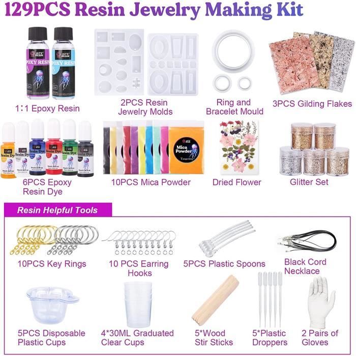 Epoxy Resin Kit Complet, Moule Resine Epoxy Bijoux 129 Pièces, Kit