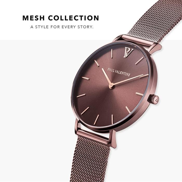 PAUL VALENTINE Montre Femme montee sur Un Bracelet en Maille