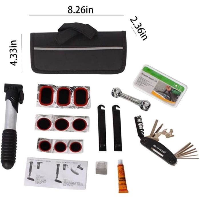 Kit d'outils pour Vélo Outil de Réparation Sacoches,Kit Réparation Vélo en  Acier Inoxydable avec Sac de Rangement et Mini Pompe po