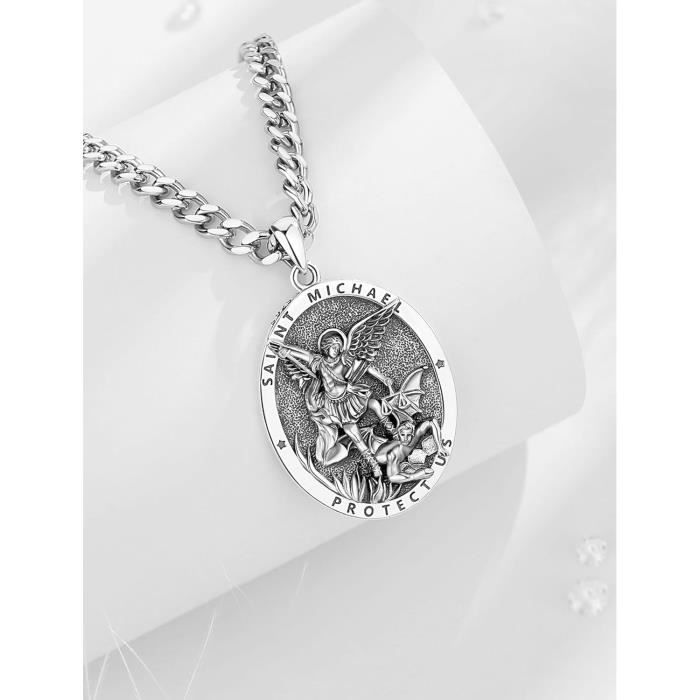 Argent Sterling Saint Michael The Archange & Ange Gardien Medal