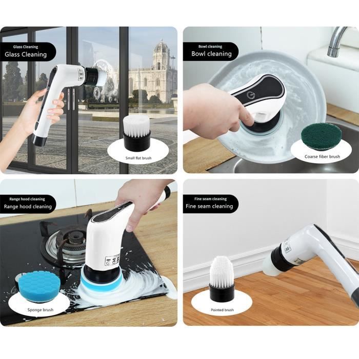 Electric Cleaning Brush 7 in 1 Multifunctional Electric Spin Scrubber Rechargeable USB Tige telescopique et 7 tetes interchangeables