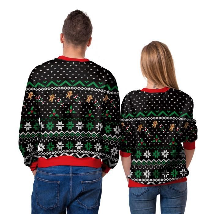 Pull De Noël Homme/femme - Sweat-shirt Imprimé Motifs 3D, Col Rond, Manches Longues - Taille Standard
