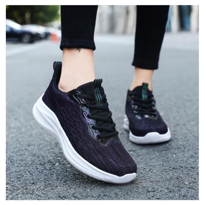 Chaussures De Sport Pour Femme - Maille Respirante - Mode Automne - Chaussures De Sport Plates Et Légères - Maille Tissée - Respirantes - Lacets élastiques - Chaussures De Course En Maille Respirante