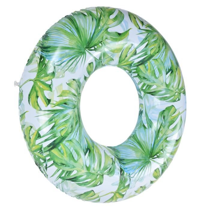 Bouée Gonflable Adulte Motif Feuilles Tropicales - 80 Cm - PVC Résistant - Pour Piscine, Plage, été