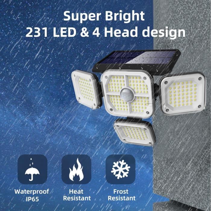 Ototon® LED Lampe Solaire Extérieur Etanche Solaire Détecteur de Mouvement  Eclairage Sans Fil Spot Solaire Lumière Puissant - Cdiscount Maison