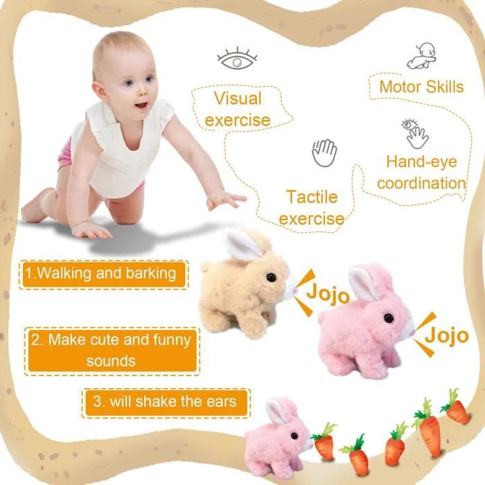 KOMEIYL Jouet Interactif Lapin de Paques, Jouet de Lapin électrique Peluche Lapin de Paques Jouet Lapin Interactif avec Carotte, Lapin Doudou Petit Peut Marcher et Parler, Cadeaux de Pâques Enfants
