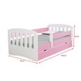 Lit enfant avec barrière de sécurité - PAMMA - 140x80 cm - blanc / rose - avec tiroir de rangement-2