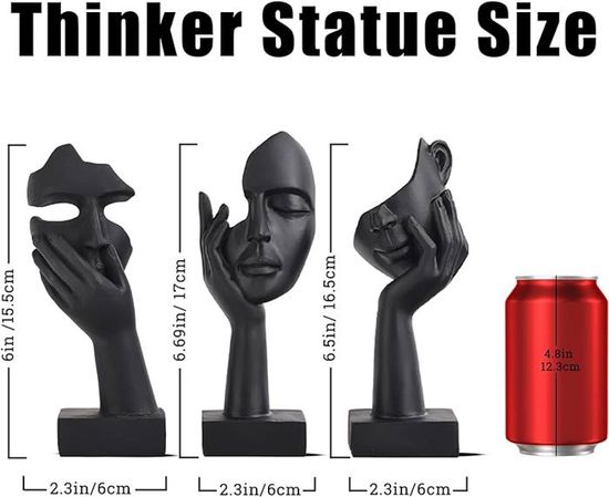 Statues Penseur Abstrait Oliruim - Lot De 3 En Résine Dorée/noire - Décoration Bureau Ou Maison - Cadeau Noël/Nouvel An