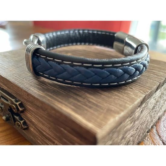 Bracelet Cuir Noir Tressé Viking Ragnar Avec 13 Symboles - Neuf Avec Boîte Et Pochette
