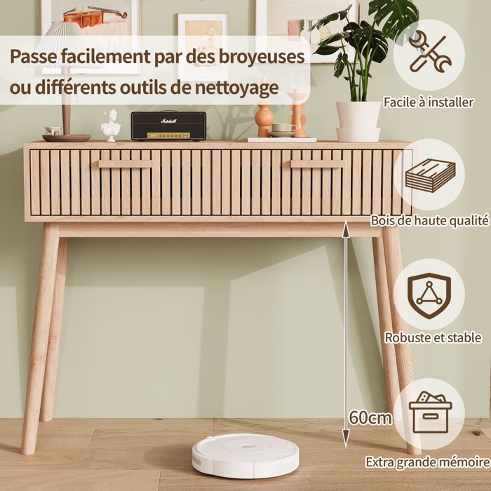 Console haute 2 tiroirs décor chêne, 100 X 35 X 40 cm, Meuble d’entrée ...