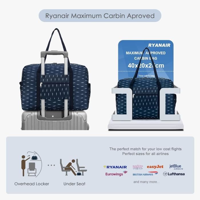 Disponible en stock Sac 40x20x25 Ryanair Sac de Voyage 20L Sac de Cabine  Avion Sac à Bandoulière Sac Weekend Homme Femme Sac Cabine Avion Valise  Cabine Sac Baggage Valise Voyage [Gris]