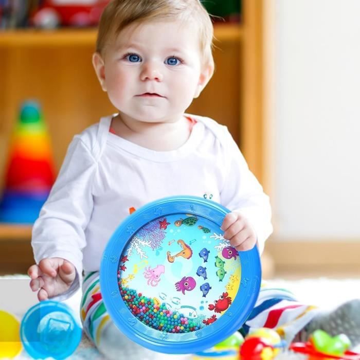 Alomejor Tambour Océanique à Perles – 6 Pouces – Motif Poisson Bleu – Instrument Musical En Plastique Pour Enfants Et Adultes