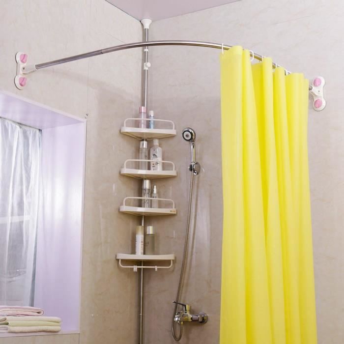 Tringle à Rideau De Douche En U Extensible 90-130 Cm, Acier Inoxydable, Sans Perçage - Rideau Inclus