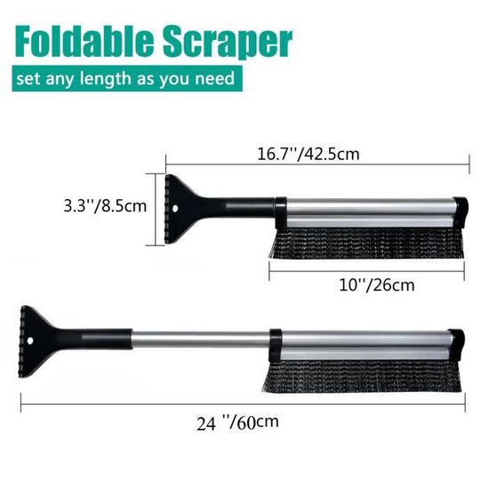 Househome 3 in 1 Grattoir /à Neige T/élescopique Gratte-Givre Robuste pour Voitures Balai /à Neige Durable avec Brosse Souple Ski /& Snowboard Gratte-Glace Facile /à Utiliser. Camions//SUV