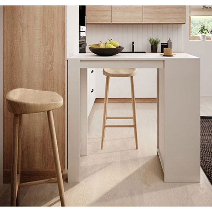 Table De Bar En.casa Avec Rangement - 110x50x103cm, Blanc Et Chêne, 3 Étagères