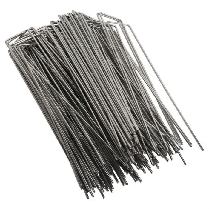Frasheng 100 Piquets De Fixation Acier Galvanisé + 30 Rondelles - Agrafes Pelouse, Toile Paillage Et Grillage 150mm