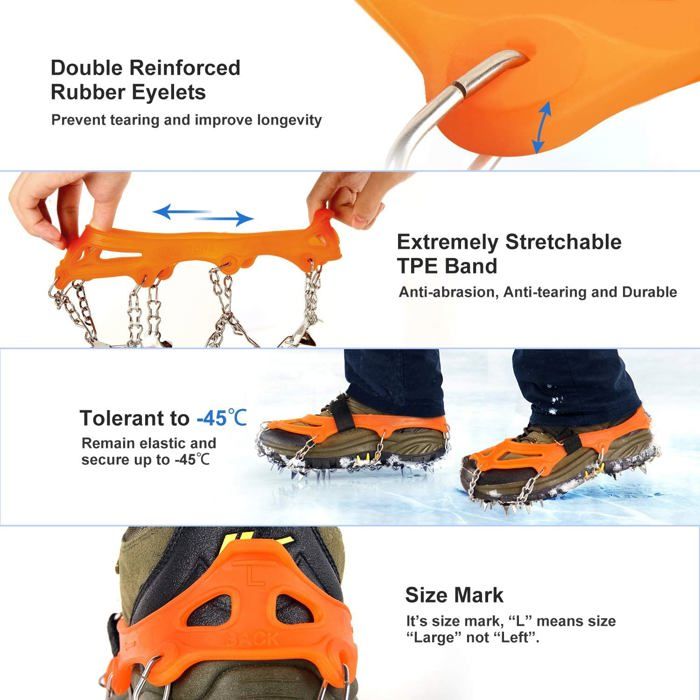 Crampons à Neige Pour Chaussures - 4 Pièces (2 Paires), 10 Pointes Acier, Taille 40-45, Caoutchouc Résistant Froid -50°C