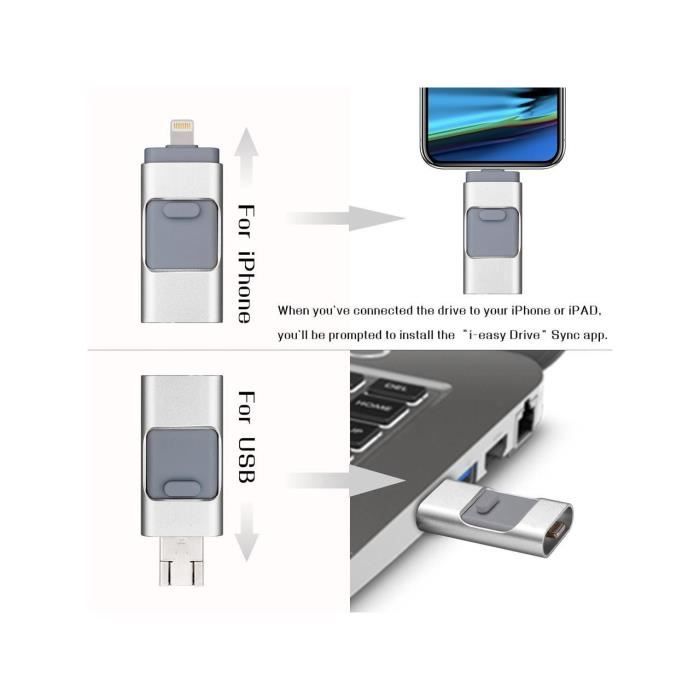 Clé USB 3 en 1 pour iPhone Android PC Stockage Externe USB 3.0