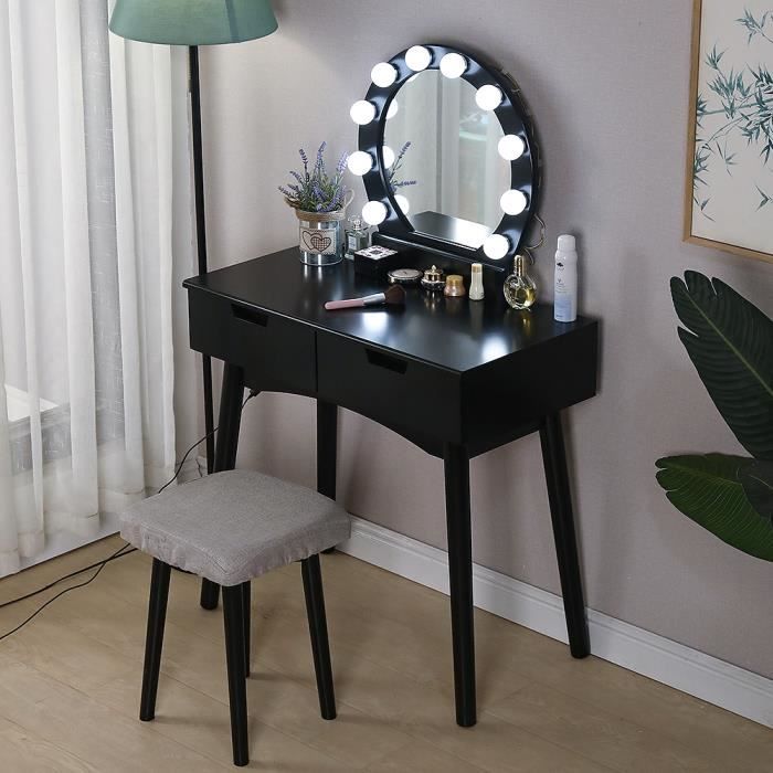 Coiffeuse avec Miroir et Tabouret Lampe à LED Table de Maquillage