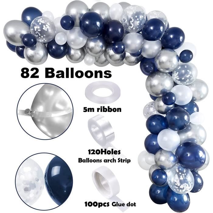 Ballon Bleu Marine, 60PCS Ballon Bleu Anniversaire, Ballon Confettis  Argent, Ballon Bleu Blanc pour Decoration Mariage Garcon Naissance Bapteme