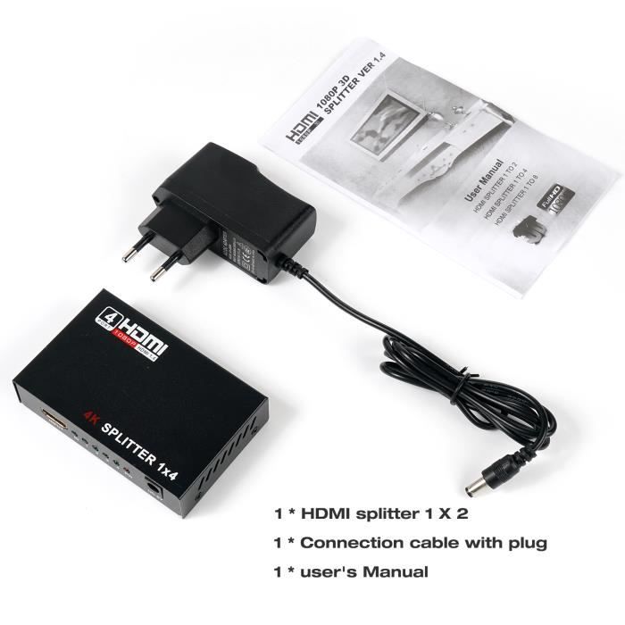TFUFR Splitter HDMI 1 en 2 Sorties, Répartiteur HDMI 4K pour Deux  Moniteurs, Sépartiteur HDMI 1 Entrée 2 Sorties Affichage Simultané 3D 1080P  pour