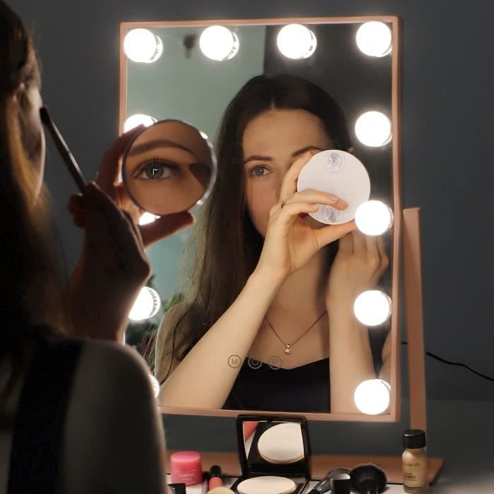 AMST Miroir de maquillage avec lumières, miroir lumineux avec 15 ampoules  LED à intensité variable, miroir