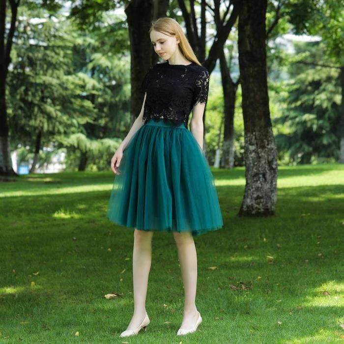 Jupe en tulle mi longue taille haute pour femme jupon avec ceinture elastique jupes tutu 7 couches ete black pink Blanc Cdiscount Pret a Porter