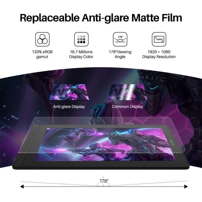 Kamvas 16 2021 (Cosmo Noir) Tablette Graphique Avec Écran, Écran À ...