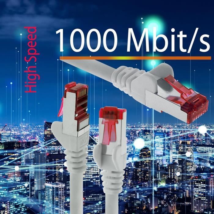 Câble Réseau CAT 6 RJ45 – 10 Mètres – Jaune – Gigabit – Lot Patch Plomb