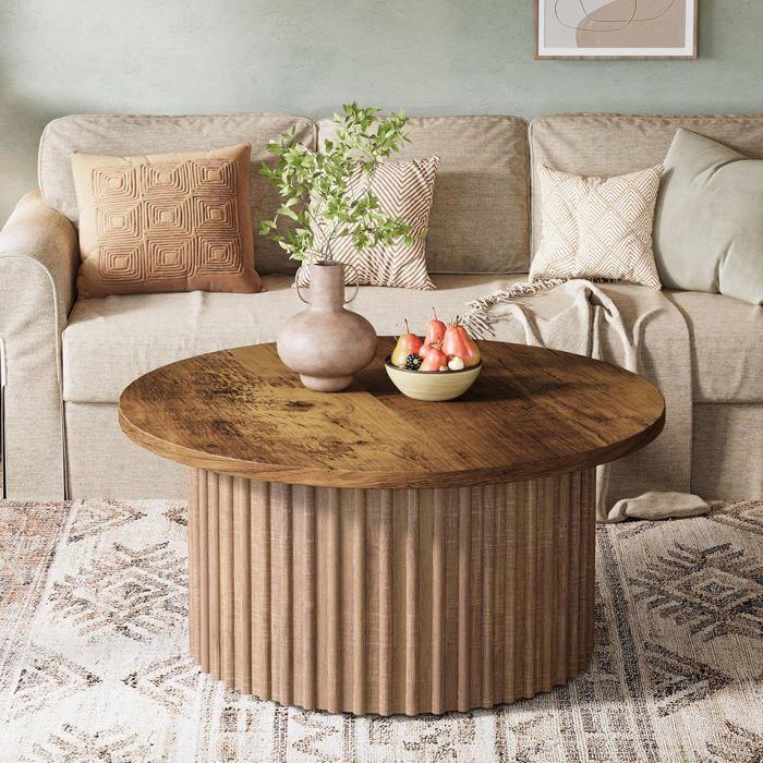 Table Basse Ronde HOMCOM - Plateau Effet Noyer, Pieds Acier Noir - Ø40 Cm, Hauteur 39 Cm - Pour Salon, Chambre - 2
