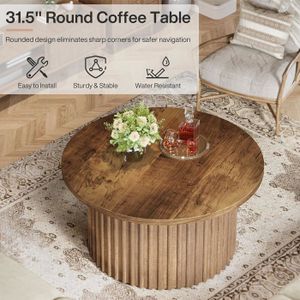 Table Basse Ronde HANAE 70 Cm - Plateau Cannage Et Bois - Style Bohème, Hauteur 40,5 Cm