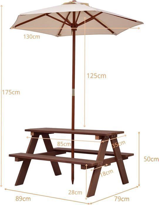 Ensemble Chaise Et Table Jeux Enfant Relaxdays - Bois Coloré Avec Parasol - Jardin
