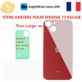 VITRE ARRIERE COMPATIBLE IPHONE 13 ROUGE ADHESIF GROS TROU-0