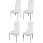 T M C S Tommychairs - Set 4 chaises cuisine CHANTAL, structure en bois de hêtre, assise et dossier en cuir artificiel blanc avec boutons