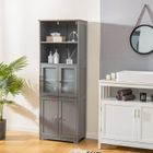 COSTWAY Colonne Salle de Bain, Armoire Haute à 4 Portes avec 2 Compartiments Ouverts, Étagères Réglables, 60 x 30 x 163 cm, Gris