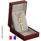 ASCALIDO Pendentif Grand ANKH croix ansée egyptienne en vrai plaqué OR poinçonné avec chaine 50cm et ecrin. Pour homme ou femme